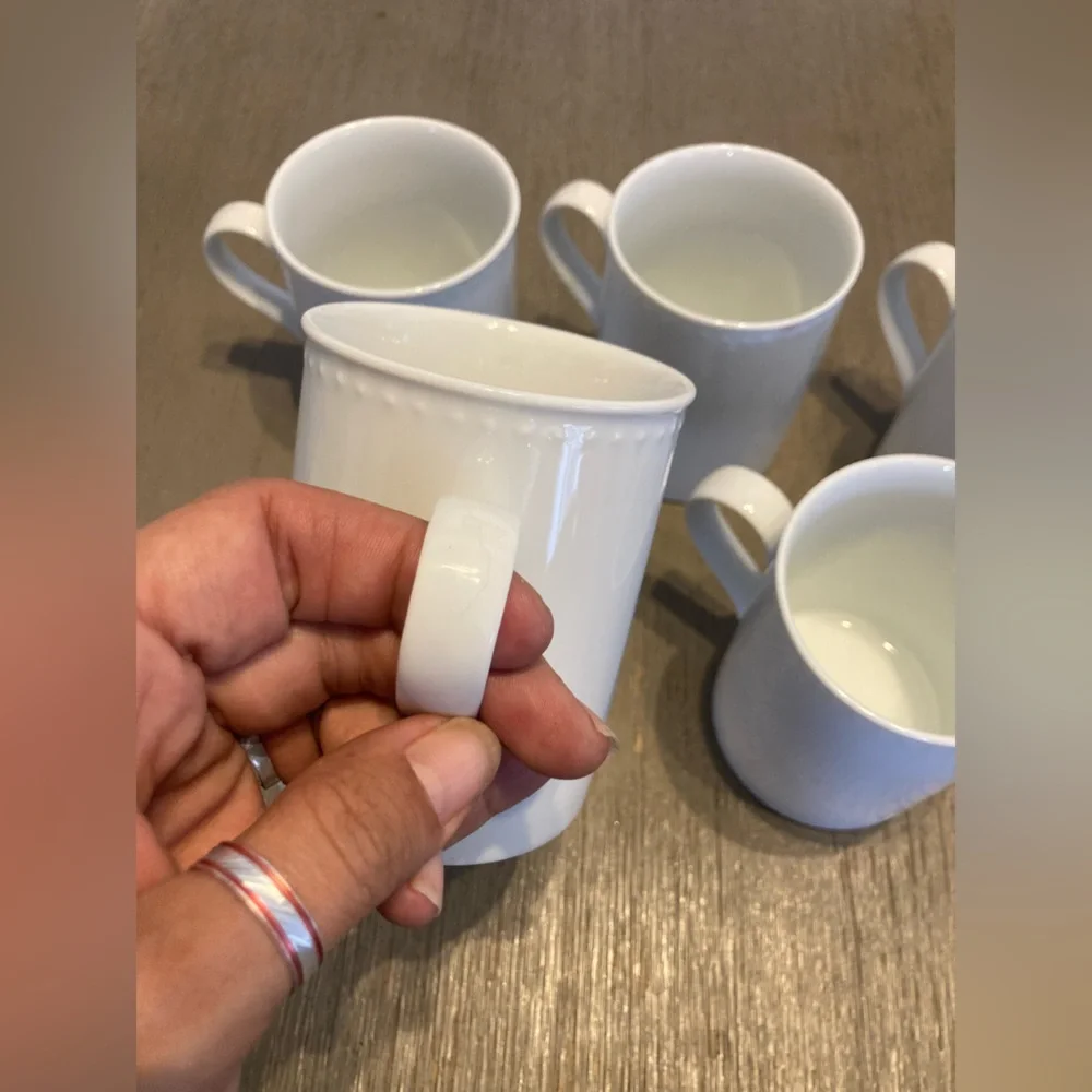 Crate & Barrel Staccato White Coffee Tea Mug Cup Kathleen Willis Japan Set 5 VTG